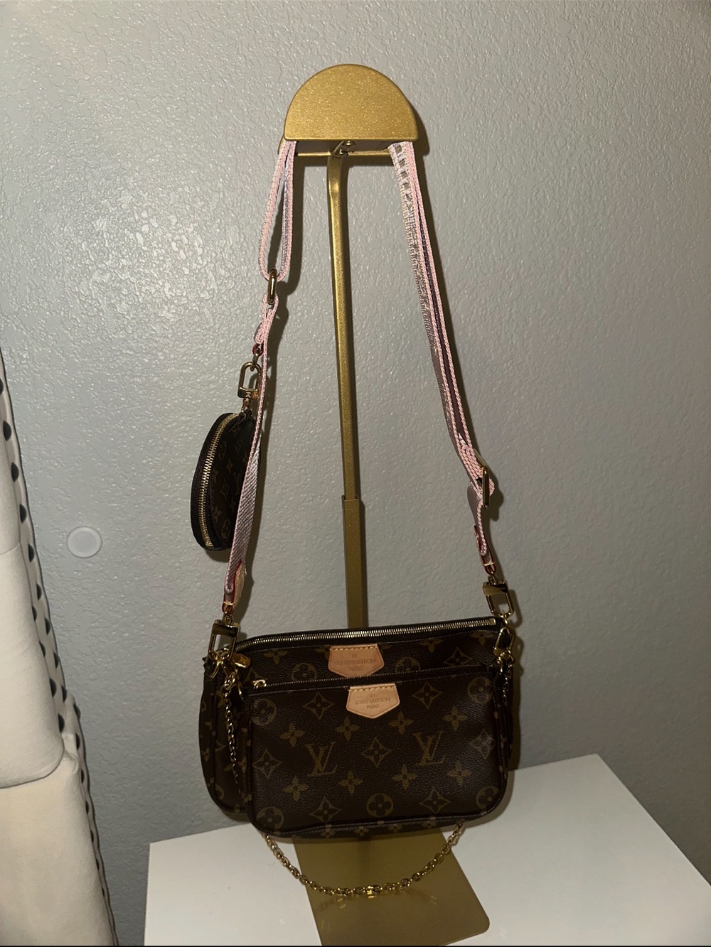 Louis Vuitton Brown Monogram Multi-Pochette Crossbody with Pink Strap